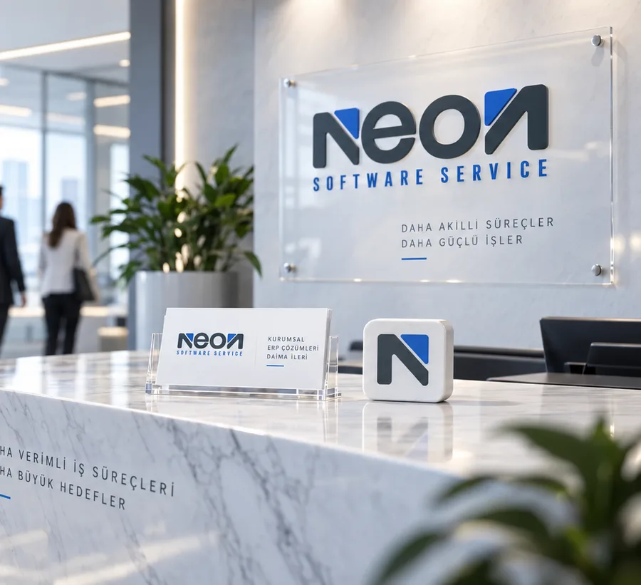 Neon Software Service ofis girişi ve karşılama alanı